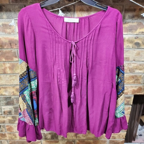 Purple peasant blouse flutter sleeves‎ - Picture 1 of 6